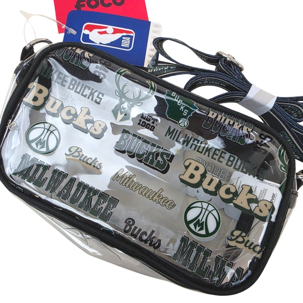 FOCO Milwaukee Bucks NBA Clear Crossbody Stadium Approved Bag Logo Print New